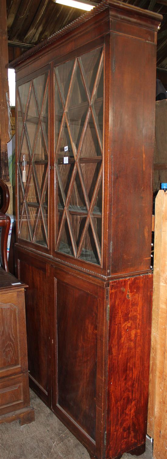 19C mahogany glazed bookcase on cupboard base (associated)